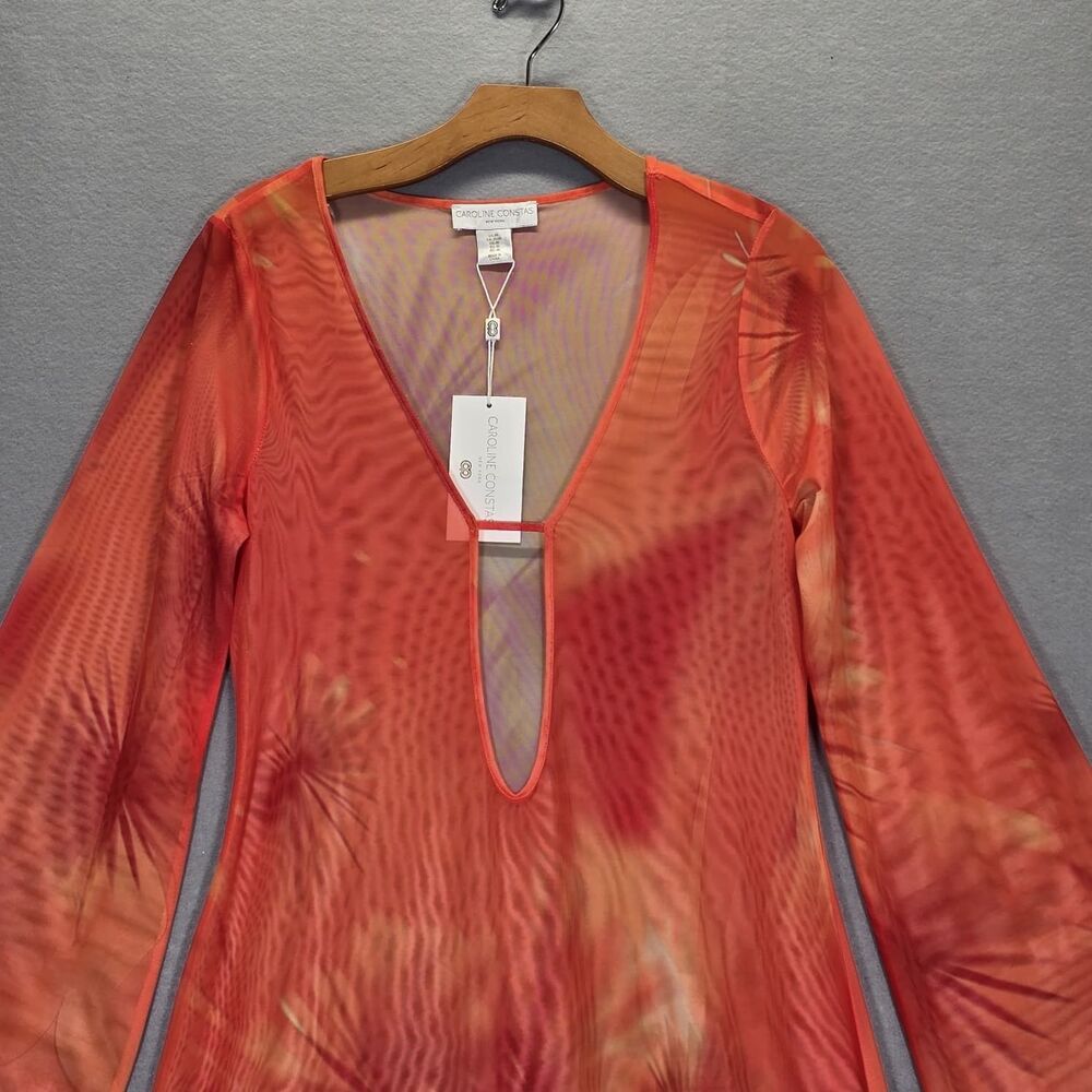 CAROLINE CONSTAS Mesh Midi Dress Cover Up M Orange with Red & Yellow Tie‑Dye New - Picture 6 of 13